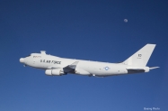 Air Borne Laser (YAL-1) in flight "near" the moon. Shot from the F-16 chase. Date: March 29, 2007. Photographer: Bobbi Zapka